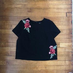 Belle Vere Black Top with Floral Embroidery